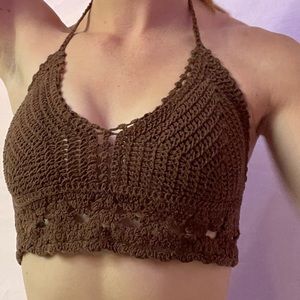 Brown crochet top w pad inserts. Size: s